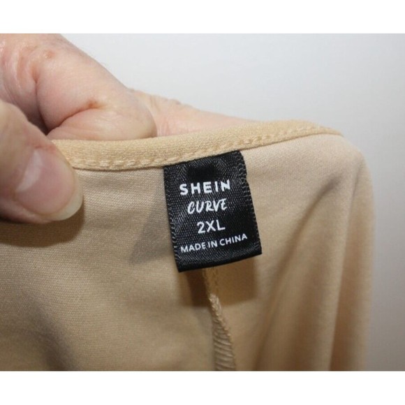 Shein Curve Beige Knit Round Neck Stretch Short Sleeve Top  Blouse 2XL GUC - Picture 6 of 7